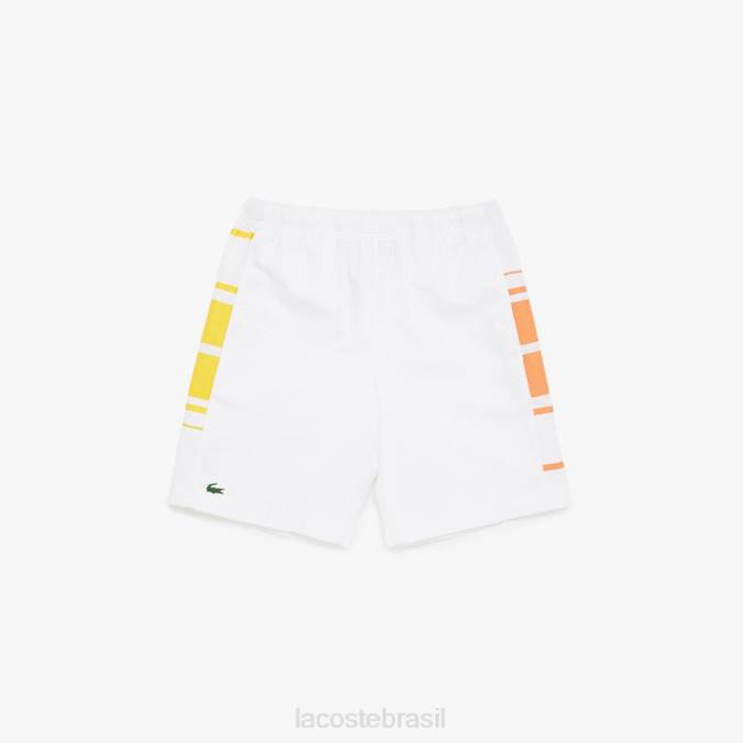 Lacoste homens shorts esportivos listrados branco/amarelo/laranja P2PX1632 roupas