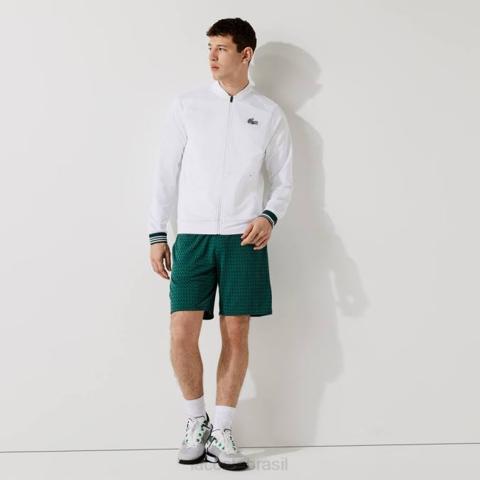 Lacoste homens shorts esportivos respiráveis ​​com padrão houndstooth verde branco P2PX1598 roupas