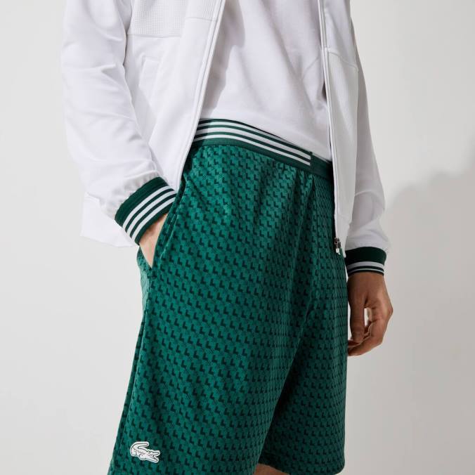 Lacoste homens shorts esportivos respiráveis ​​com padrão houndstooth verde branco P2PX1598 roupas