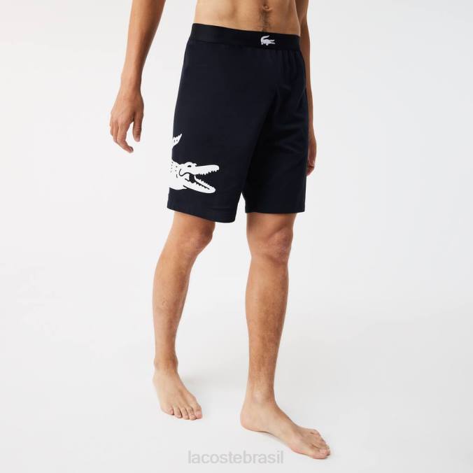 Lacoste homens shorts internos de algodão elástico com estampa de crocodilo e marca azul marinho/branco P2PX1454 roupas