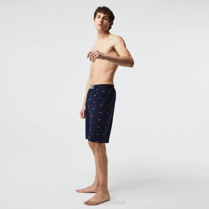 Lacoste homens shorts internos de lã de algodão com estampa de crocodilos azul marinho/branco P2PX1499 roupas