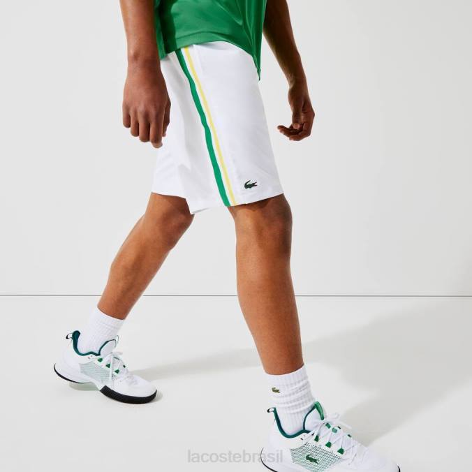 Lacoste homens shorts leves com faixas esportivas contrastantes branco/verde/amarelo P2PX1364 roupas