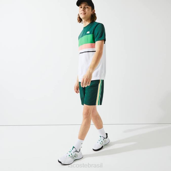 Lacoste homens shorts leves com faixas esportivas contrastantes verde/amarelo/branco P2PX1362 roupas