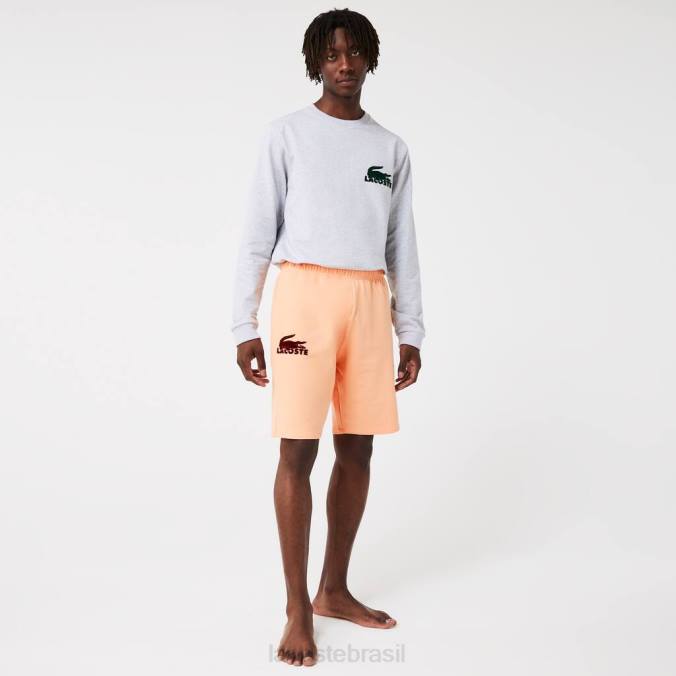 Lacoste homens shorts lounge de lã de algodão e veludo crocodilo laranja claro/bordô P2PX1482 roupas