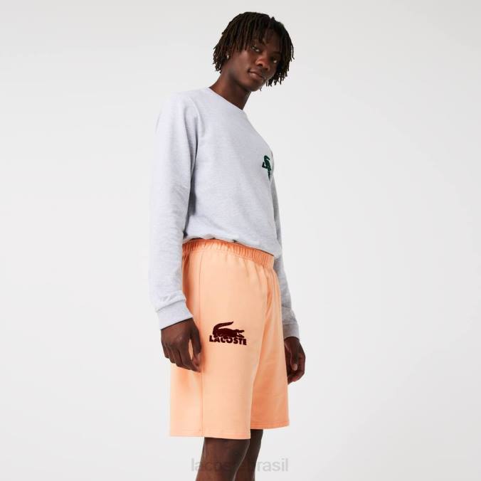 Lacoste homens shorts lounge de lã de algodão e veludo crocodilo laranja claro/bordô P2PX1482 roupas