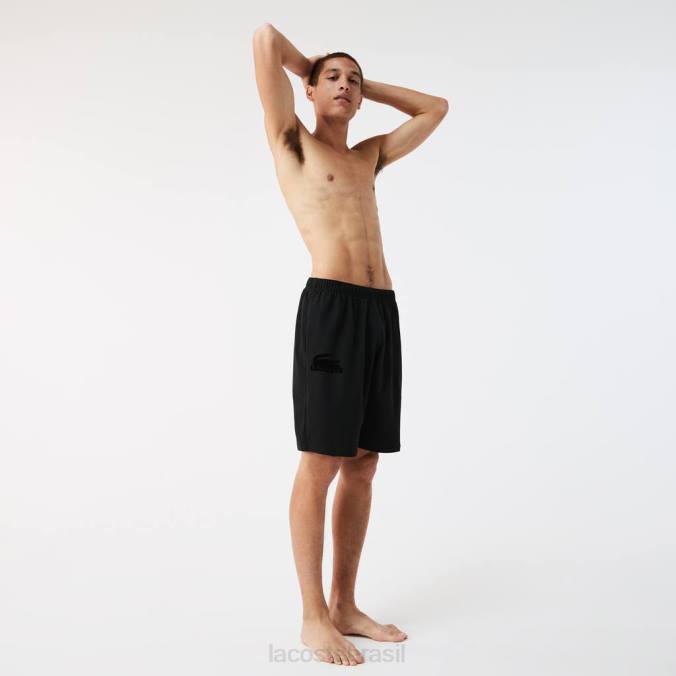 Lacoste homens shorts lounge de lã de algodão e veludo crocodilo preto P2PX1480 roupas