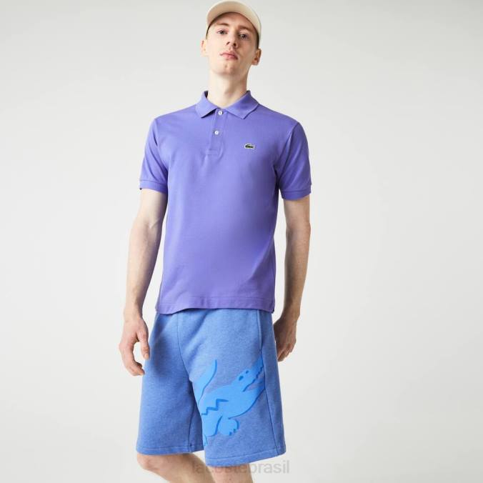 Lacoste homens shorts oversized de lã de algodão orgânico com estampa de crocodilo chinelo azul P2PX1419 roupas