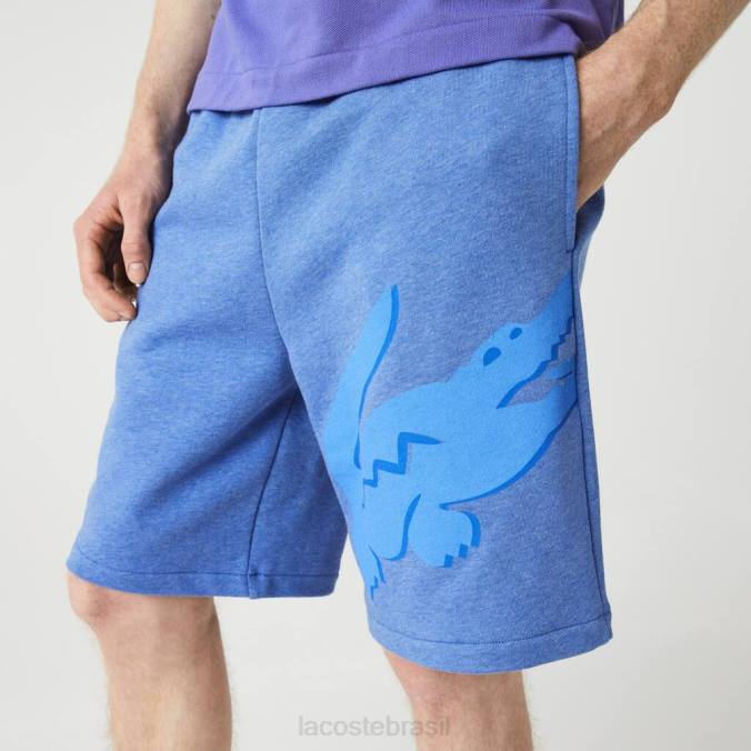 Lacoste homens shorts oversized de lã de algodão orgânico com estampa de crocodilo chinelo azul P2PX1419 roupas