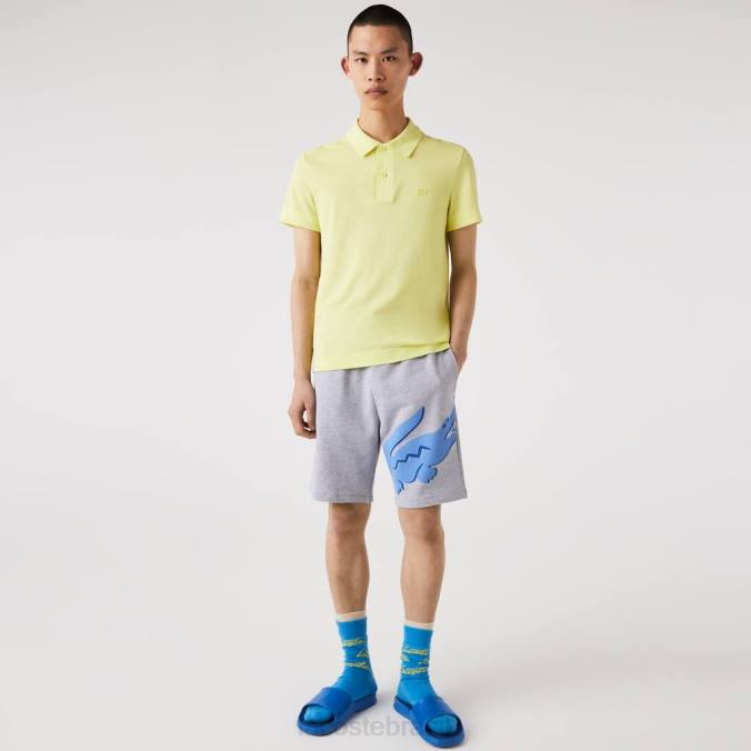 Lacoste homens shorts oversized de lã de algodão orgânico com estampa de crocodilo chino cinza P2PX1418 roupas