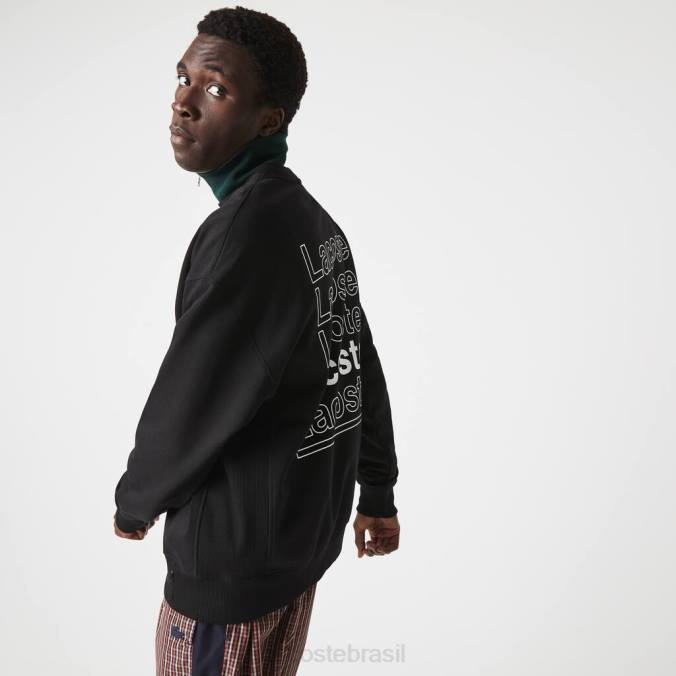 Lacoste homens Moletom de lã com estampa de gola redonda e corte solto ao vivo preto P2PX1197 roupas