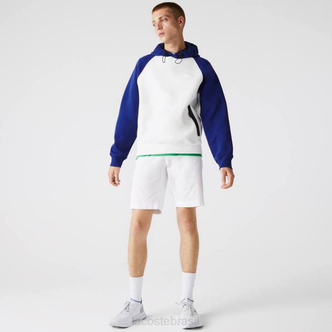 Lacoste homens moletom bicolor com capuz e bolso com zíper contrastante Branco azul P2PX1190 roupas