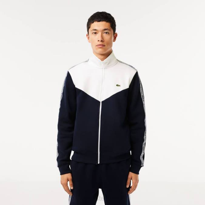 Lacoste homens moletom clássico com zíper colorblock azul marinho/branco P2PX21 roupas