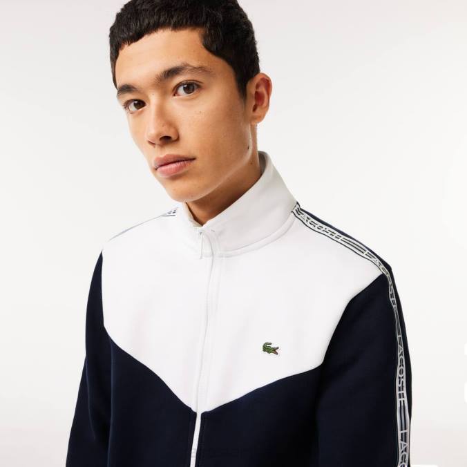 Lacoste homens moletom clássico com zíper colorblock azul marinho/branco P2PX21 roupas