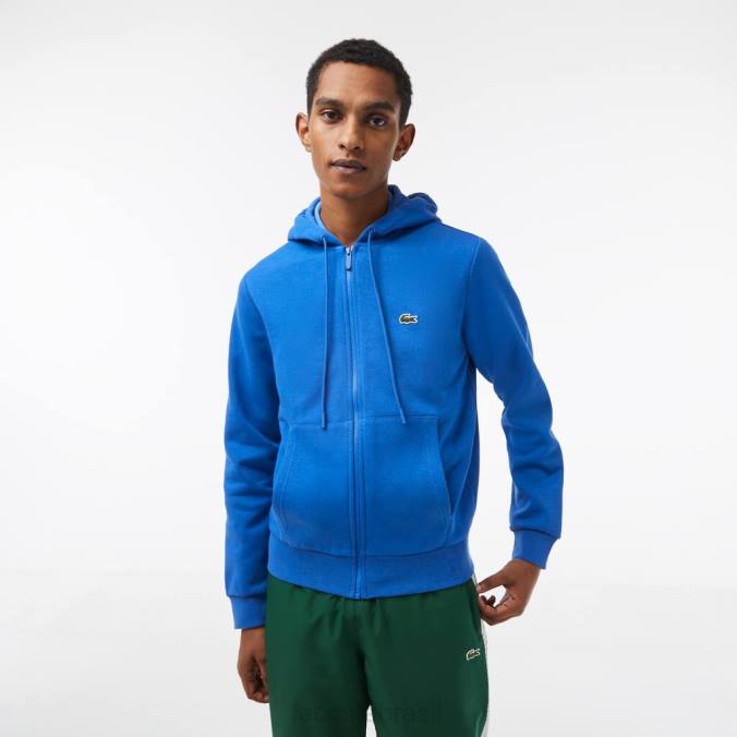 Lacoste homens moletom com bolso canguru e zíper azul P2PX298 roupas