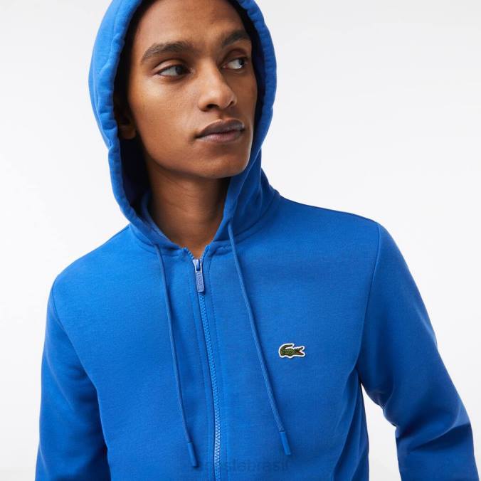 Lacoste homens moletom com bolso canguru e zíper azul P2PX298 roupas