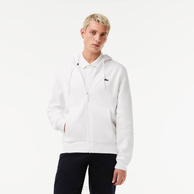 Lacoste homens moletom com bolso canguru e zíper branco P2PX295 roupas
