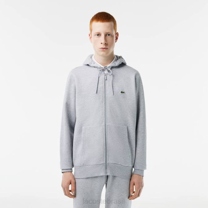 Lacoste homens moletom com bolso canguru e zíper chino cinza P2PX1039 roupas