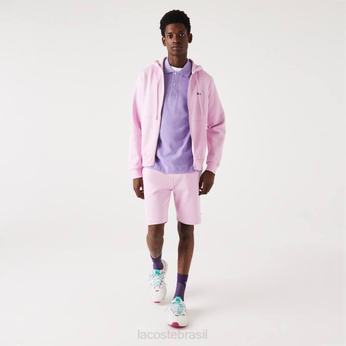 Lacoste homens moletom com bolso canguru e zíper rosa P2PX1149 roupas