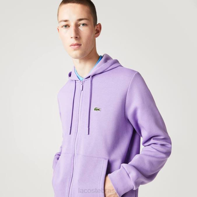 Lacoste homens moletom com bolso canguru e zíper roxo P2PX1102 roupas