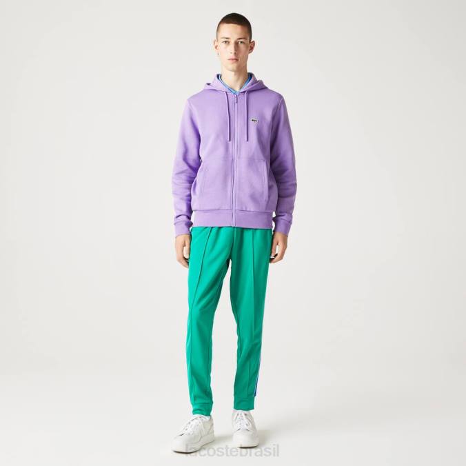 Lacoste homens moletom com bolso canguru e zíper roxo P2PX1102 roupas