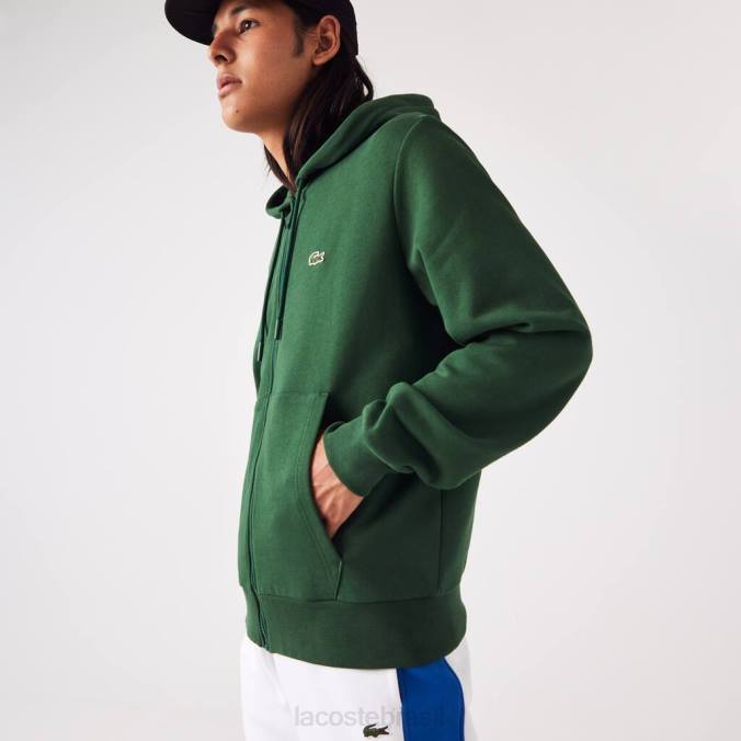 Lacoste homens moletom com bolso canguru e zíper verde P2PX1135 roupas