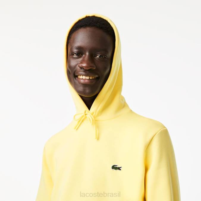 Lacoste homens moletom com capuz de algodão orgânico amarelo P2PX310 roupas