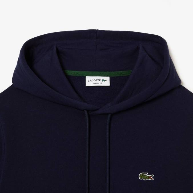 Lacoste homens moletom com capuz de algodão orgânico azul-marinho P2PX264 roupas