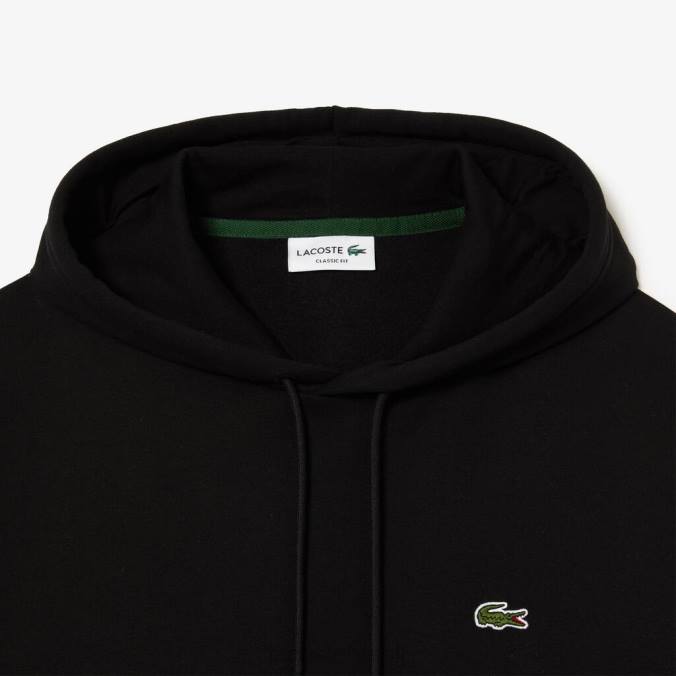 Lacoste homens moletom com capuz de algodão orgânico preto P2PX266 roupas