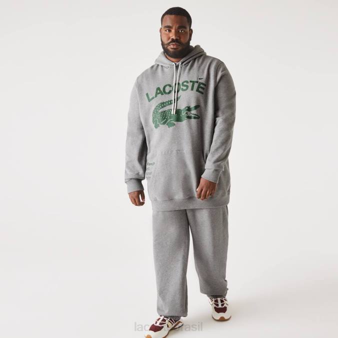 Lacoste homens moletom com capuz de lã de algodão - plus size - alto chino cinza P2PX364 roupas