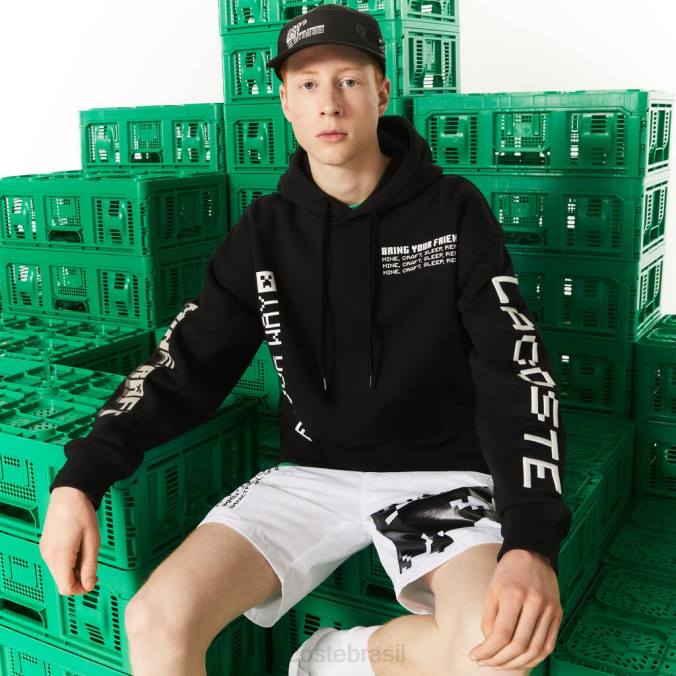 Lacoste homens moletom com capuz de lã solto live x minecraft preto P2PX1166 roupas
