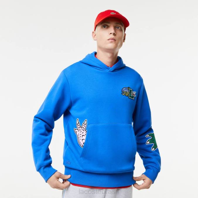 Lacoste homens moletom com capuz e estampa de efeito cômico azul P2PX1134 roupas