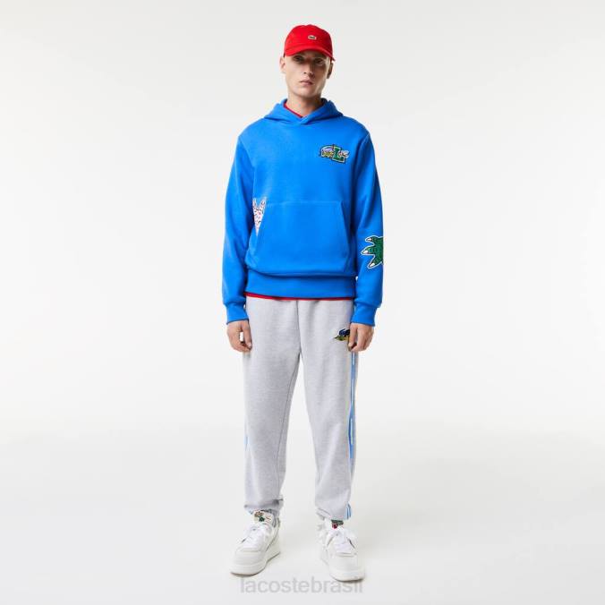 Lacoste homens moletom com capuz e estampa de efeito cômico azul P2PX1134 roupas