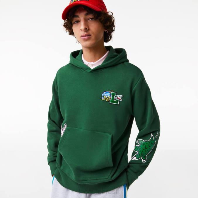Lacoste homens moletom com capuz e estampa de efeito cômico verde P2PX1132 roupas
