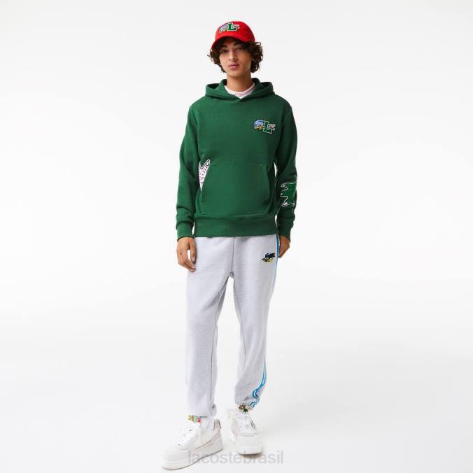 Lacoste homens moletom com capuz e estampa de efeito cômico verde P2PX1132 roupas
