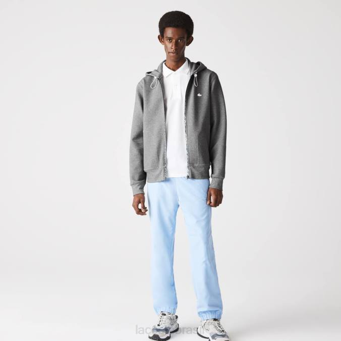 Lacoste homens moletom com capuz e mistura de algodão com zíper e letras chino cinza P2PX1178 roupas