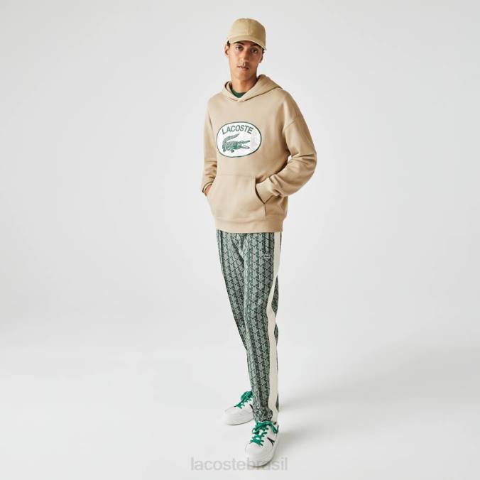 Lacoste homens moletom com capuz e monograma de marca folgado bege P2PX971 roupas