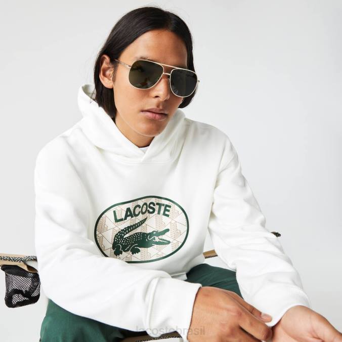 Lacoste homens moletom com capuz e monograma de marca folgado branco P2PX972 roupas