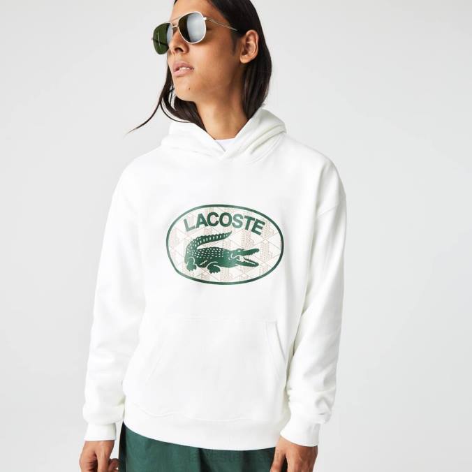 Lacoste homens moletom com capuz e monograma de marca folgado branco P2PX972 roupas