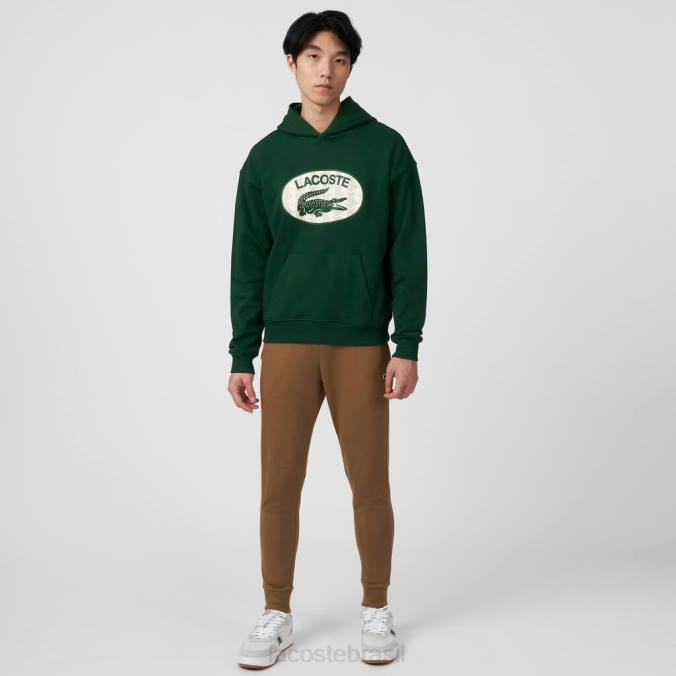 Lacoste homens moletom com capuz e monograma de marca folgado verde P2PX970 roupas