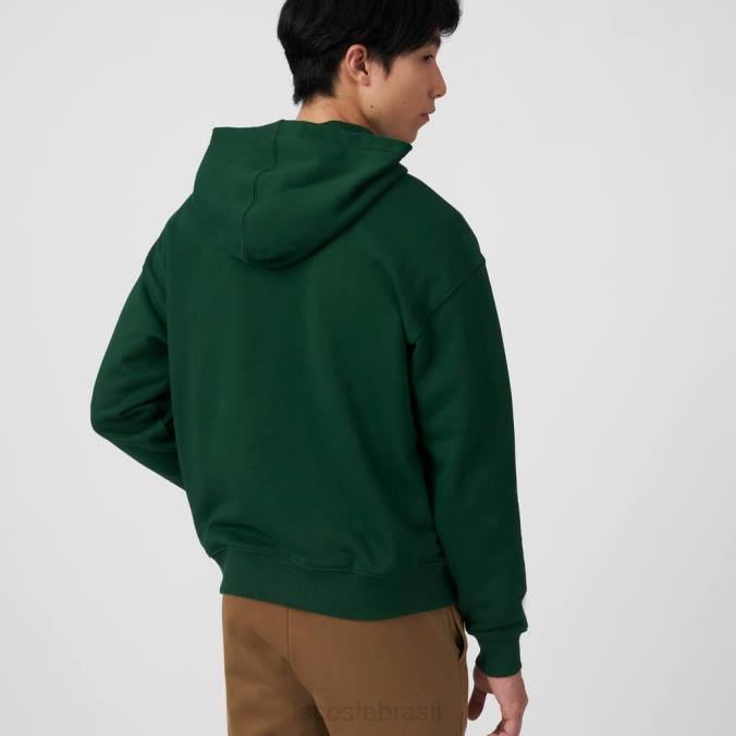 Lacoste homens moletom com capuz e monograma de marca folgado verde P2PX970 roupas