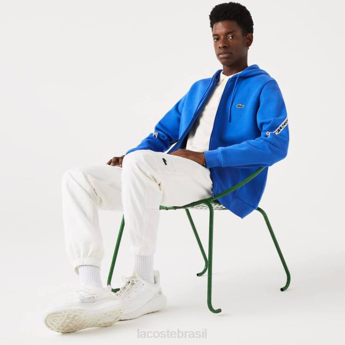Lacoste homens moletom com capuz e zíper com faixas estampadas azul P2PX1241 roupas