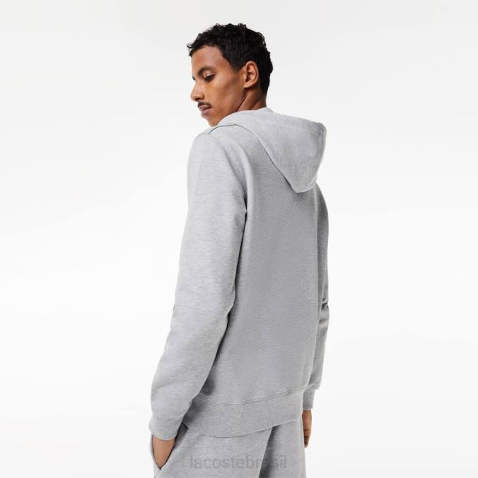 Lacoste homens moletom com capuz e zíper de lã não escovada chino cinza P2PX322 roupas