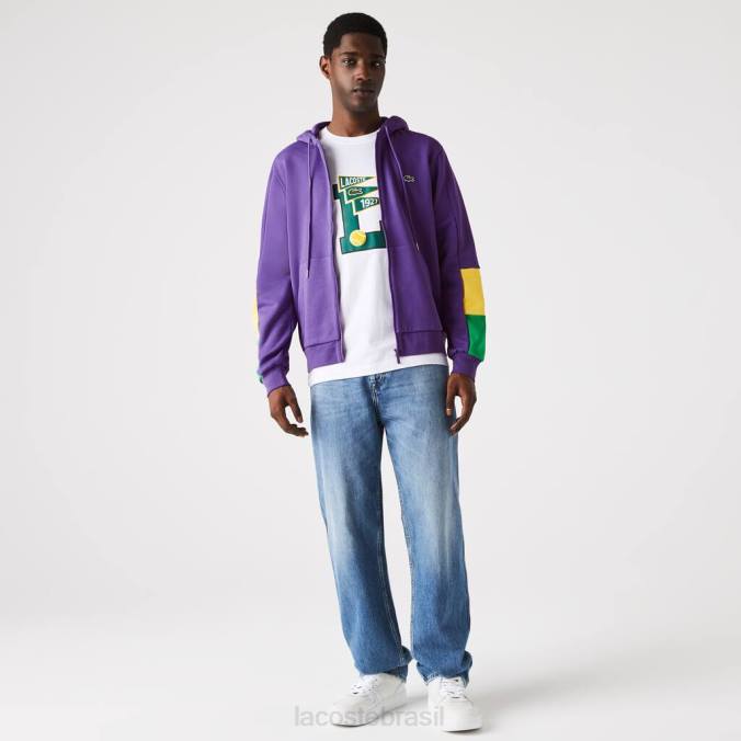 Lacoste homens moletom com capuz e zíper em lã colorblock roxo/amarelo/verde P2PX1198 roupas