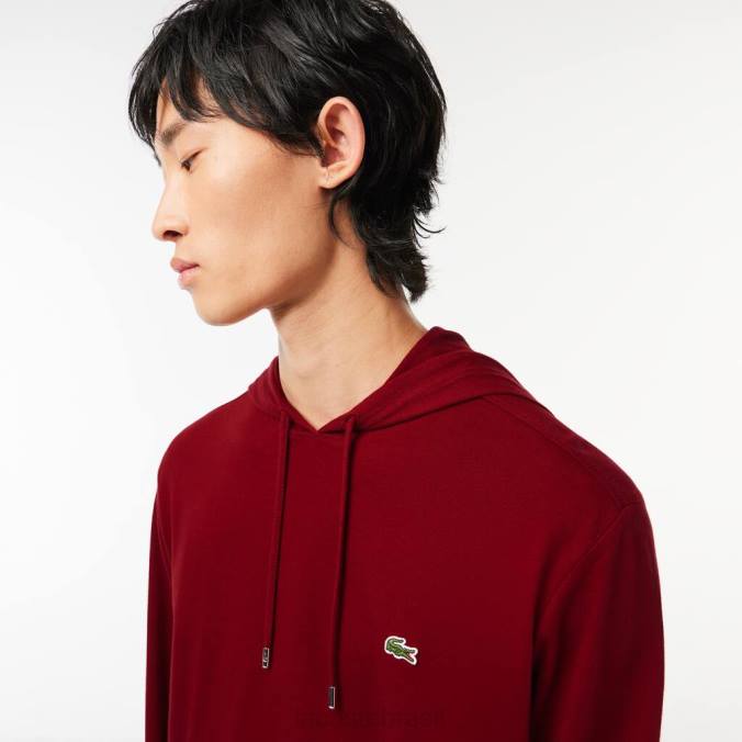 Lacoste homens moletom com capuz em jersey de algodão Bordéus P2PX622 roupas