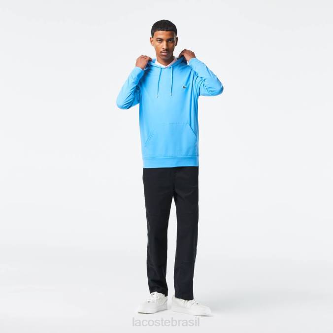 Lacoste homens moletom com capuz em jersey de algodão azul P2PX623 roupas