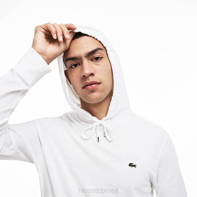 Lacoste homens moletom com capuz em jersey de algodão branco P2PX736 roupas
