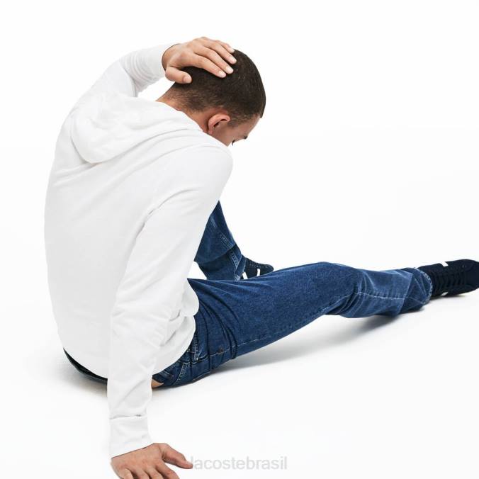 Lacoste homens moletom com capuz em jersey de algodão branco P2PX736 roupas