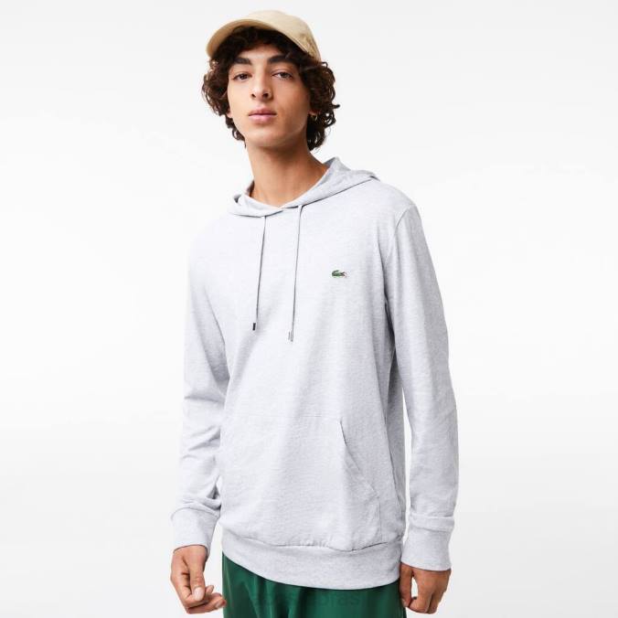 Lacoste homens moletom com capuz em jersey de algodão chino cinza P2PX713 roupas