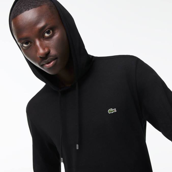 Lacoste homens moletom com capuz em jersey de algodão preto P2PX673 roupas
