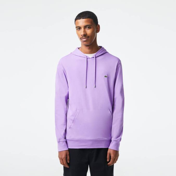 Lacoste homens moletom com capuz em jersey de algodão roxo P2PX790 roupas
